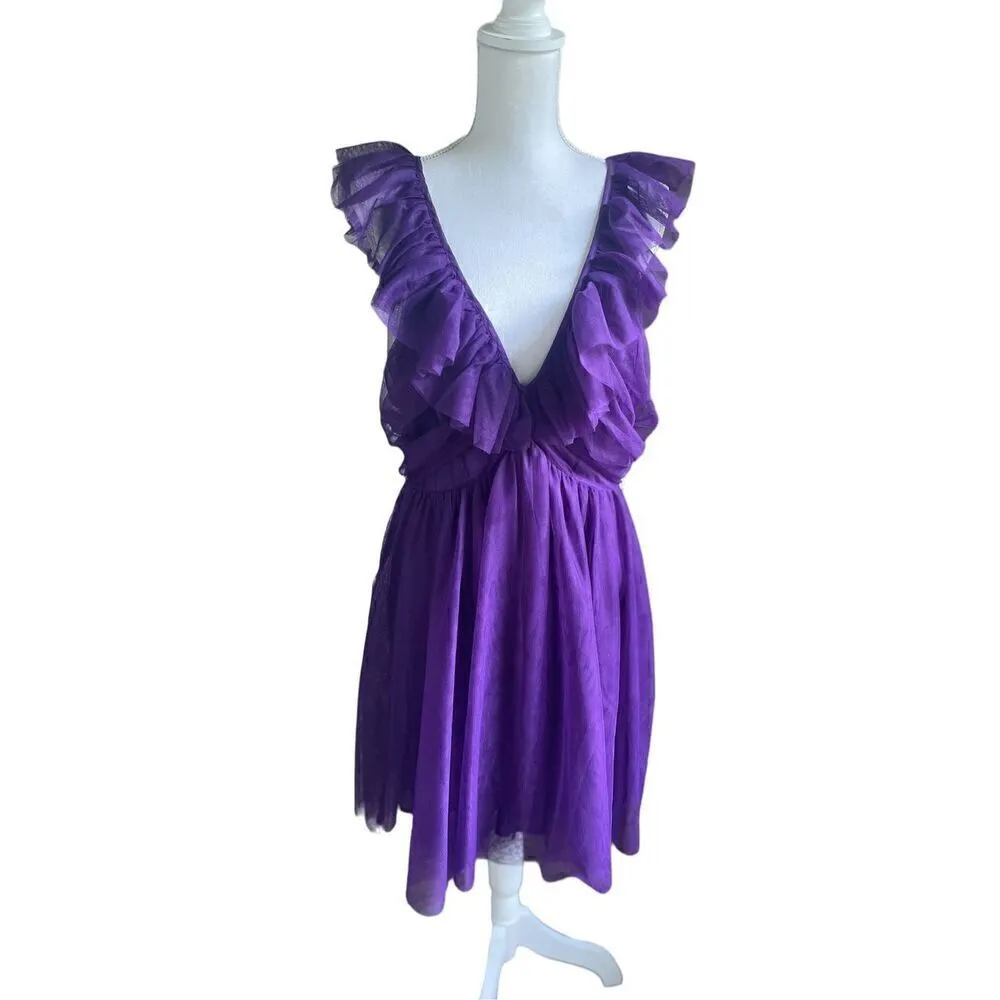NWT Anthropologie Maeve Ruffled Tulle Mini Dress Purple Size L - Image 2