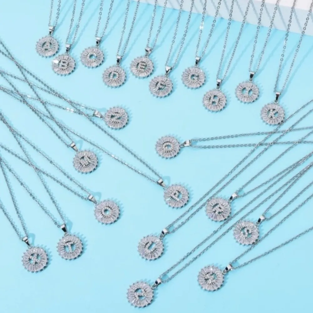 Silver Initial Crystal Pendant Necklace A - Image 3