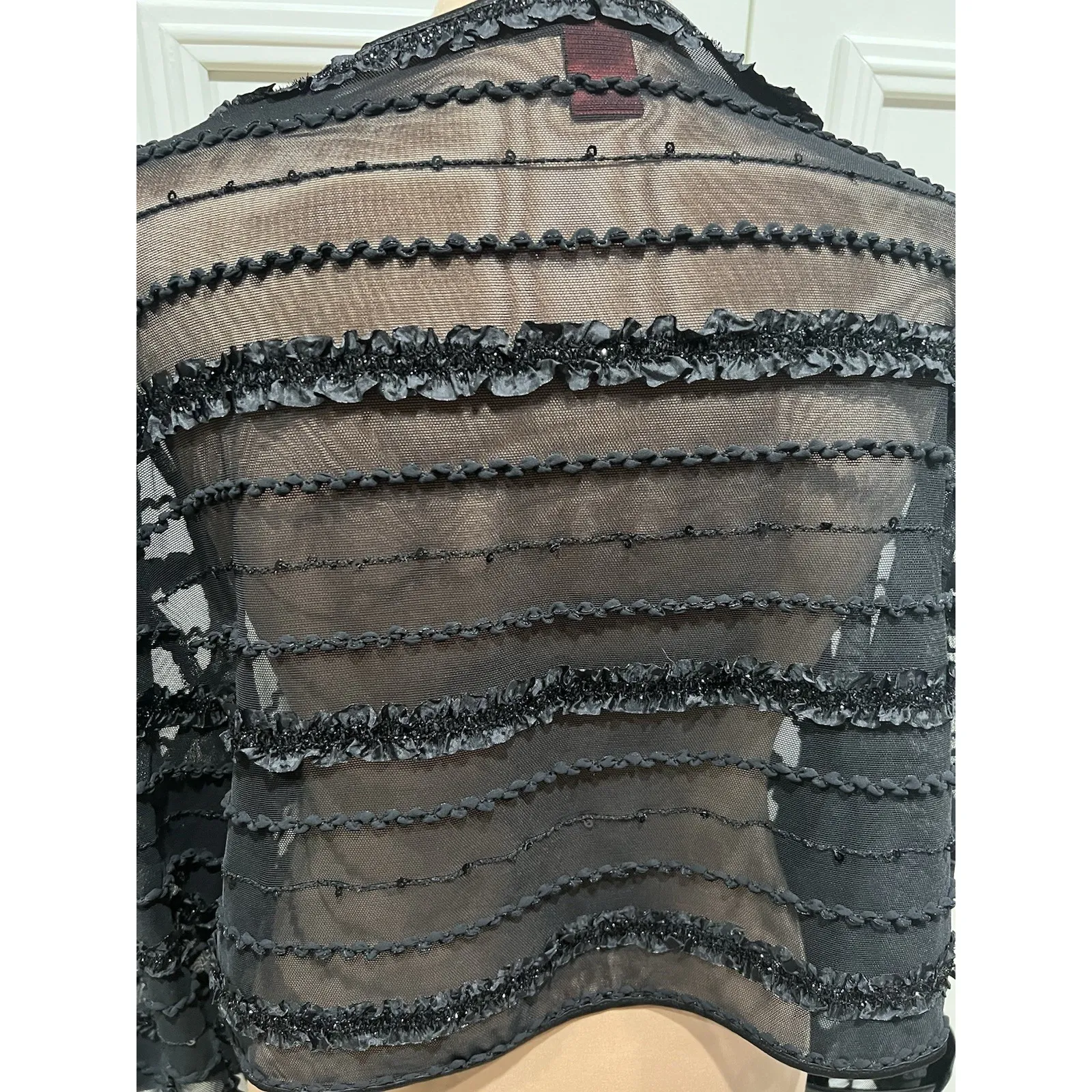 JS Collection Woman Black Ruffle Sparkle Mesh Bolero Shrug Size 24R Formal - Image 5