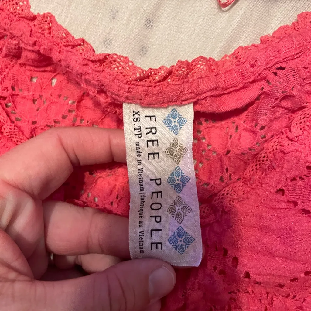 Free People Crochet Vibrant Pink Lace Top Fitted XS - Image 2