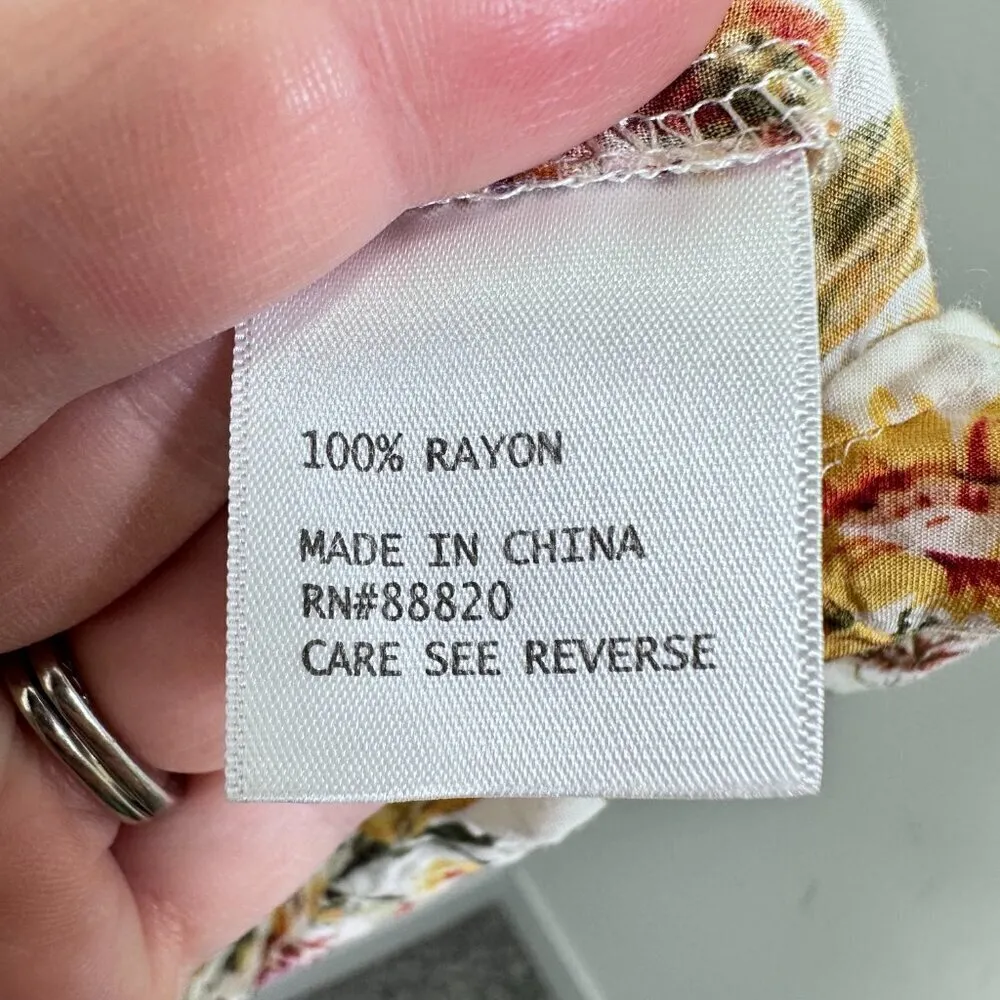 Lucy & Laurel Yellow Pink Floral Grannycore Popover V Neck Blouse‎ Size 2X - Image 6