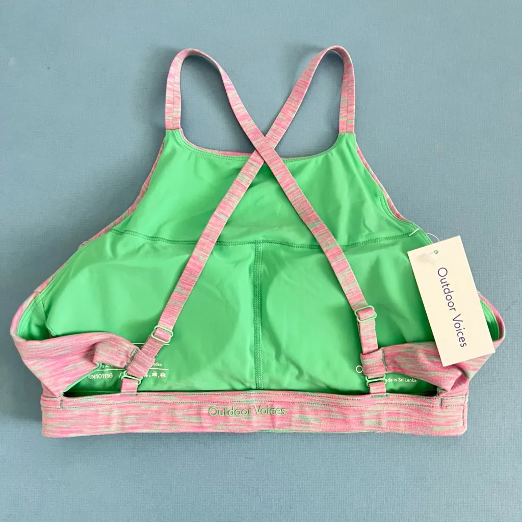 NWT Outdoor Voices Flow Watermelon Sugar Strappy FreeForm Pink‎ Green Sports Bra - Image 6