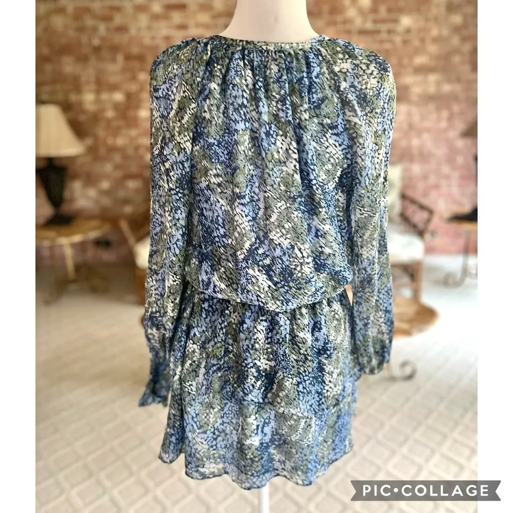 Ramy Brook Brinley Dress Mini Blouson Blue Sage Silk 8 Boho Chic Garden Party - Image 10