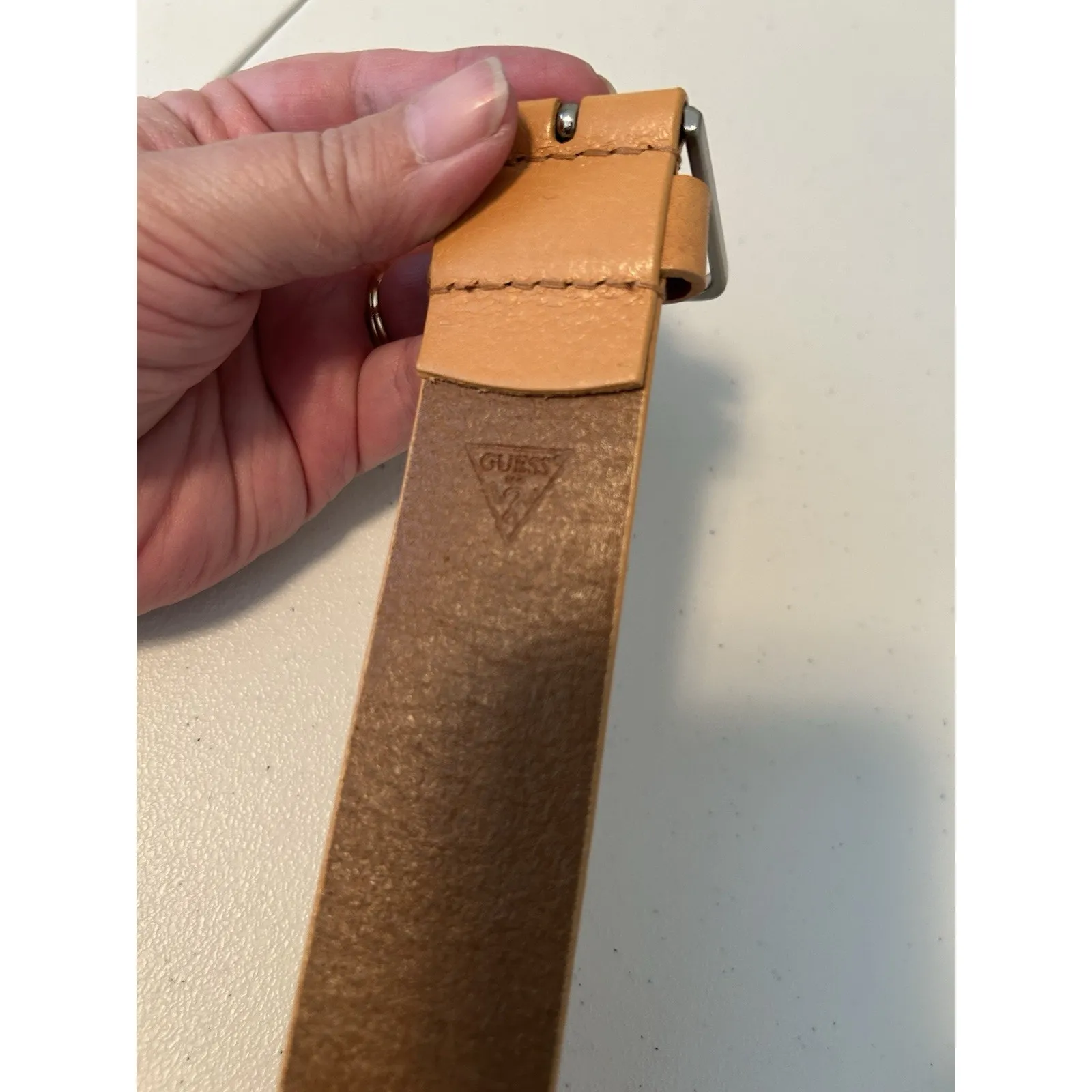Guess (3540016) Beige/Orange Italian Full Grain Leather Belt Size M - Image 3