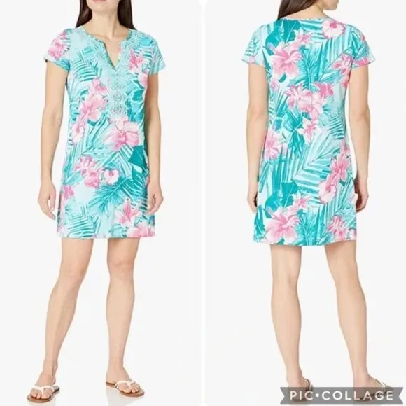 💕CARIBBEAN JOE💕 V-neck Embellished Dress ~ Tropical Floral Print Medium M NWT - Image 2