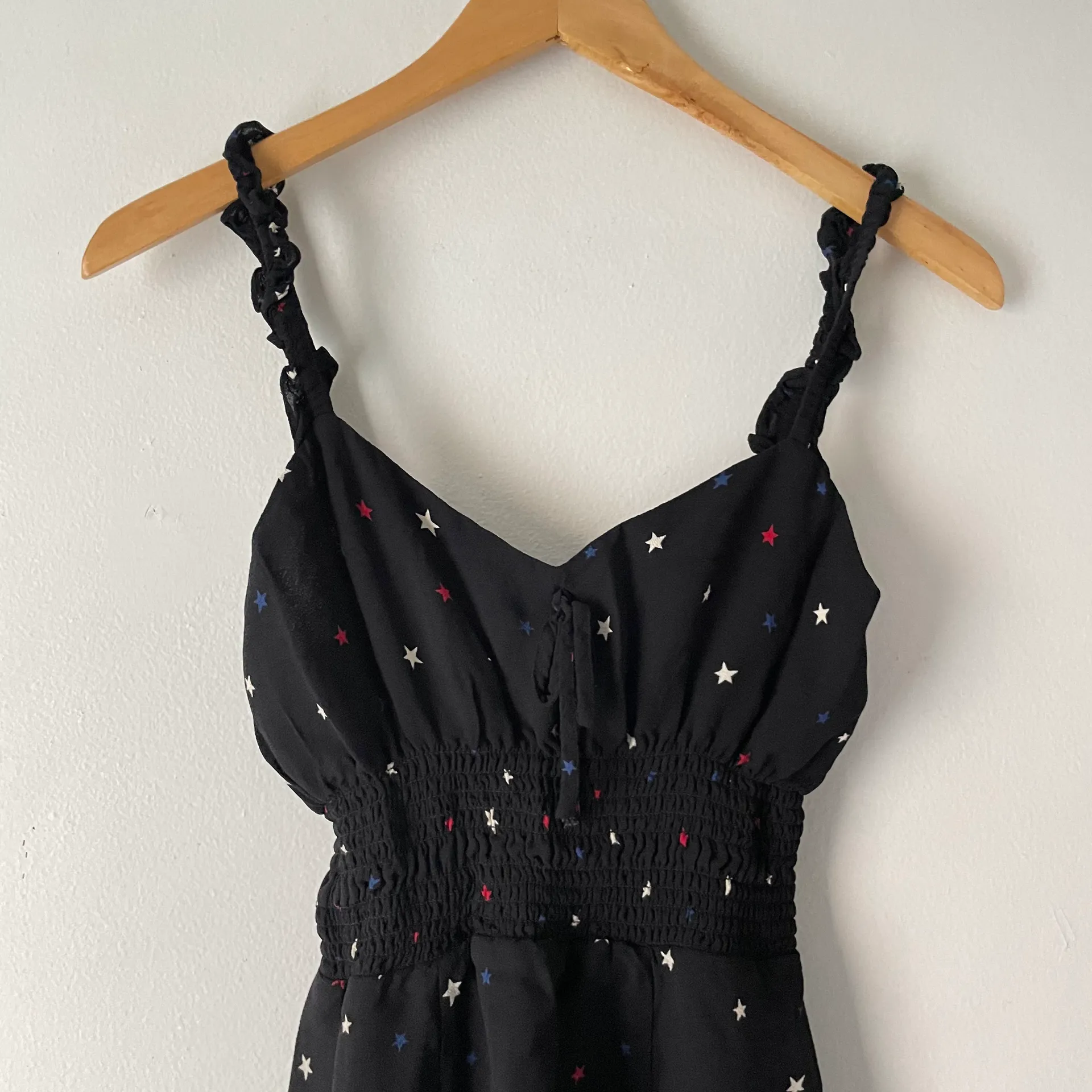 Black Elyse Patriotic Color Star Ruffle Strap Fit & Flare Mini Dress - Image 5