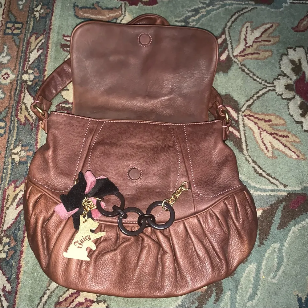 Juicy Couture Pam & Gela Scottie Dog Charm Brown Leather Heart Purse - Image 4