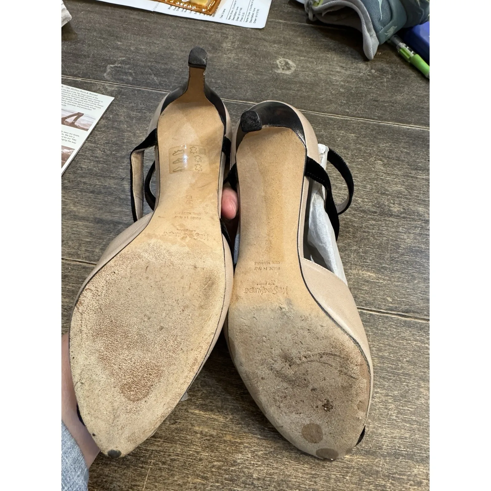 Vintage YSL Yves Saint Laurent Sandal Heels Shoes‎ Size 37.5 Peep Toe Strappy - Image 13