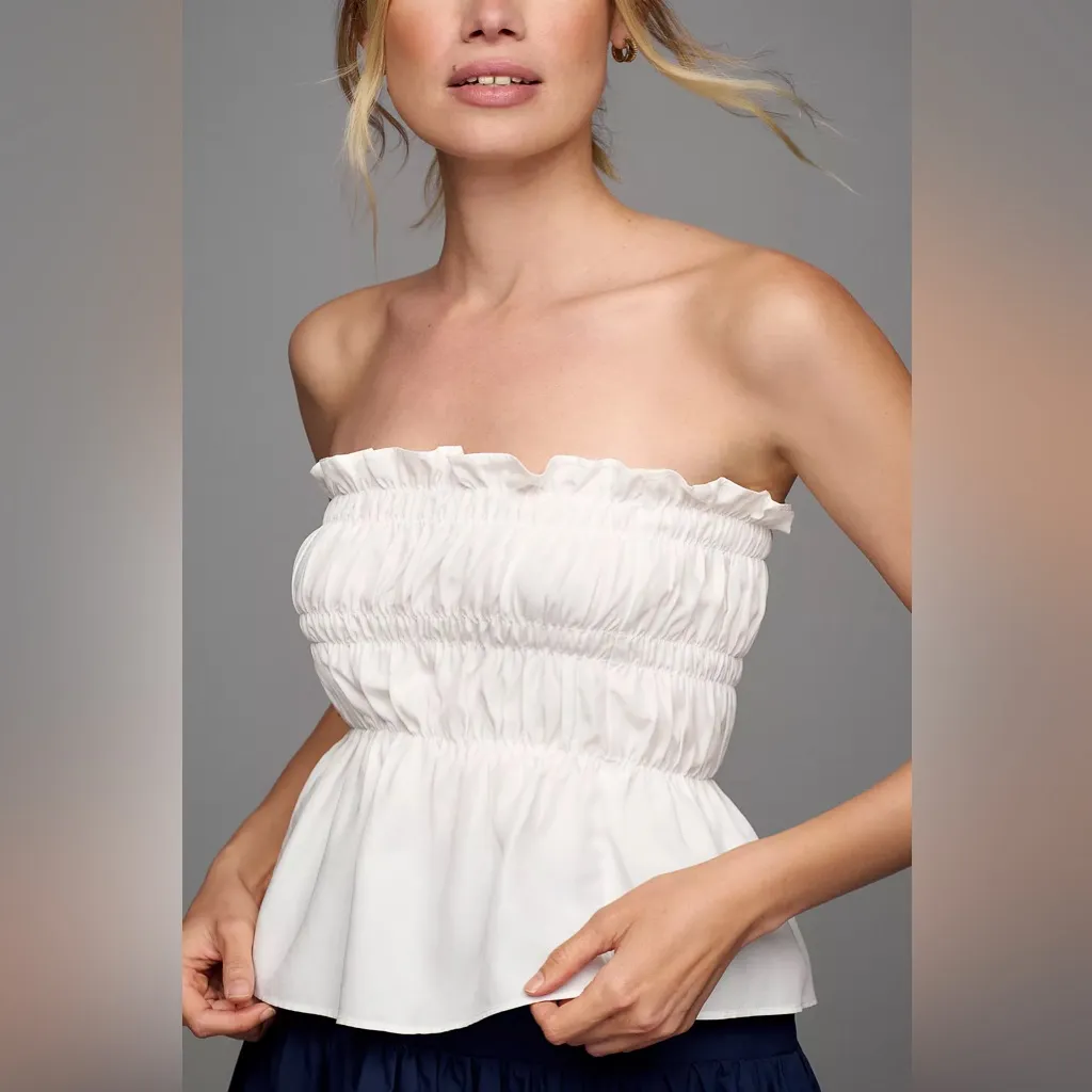 Anthropologie Mare Mare Black Smocked Crop Tube Top Linen Size Medium M - Image 9