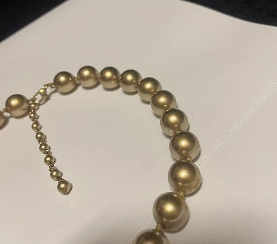 Women’s Signed Monet Beaded Necklace Gold Tone Clasp - Faux Pearl Chunky Bead - Image 2