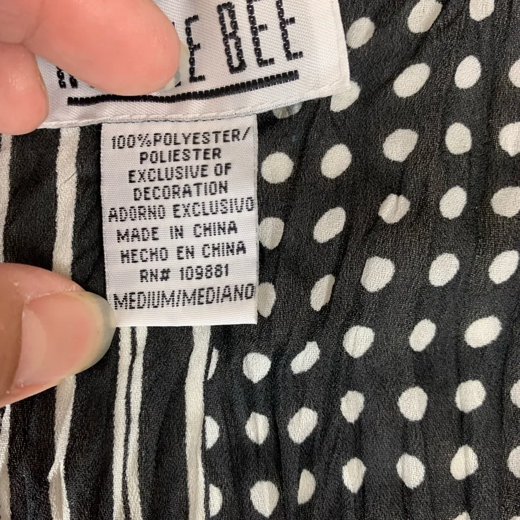 Robbie Bee size medium Black White Polka Dot Striped Blouse bell sleeve - Image 4