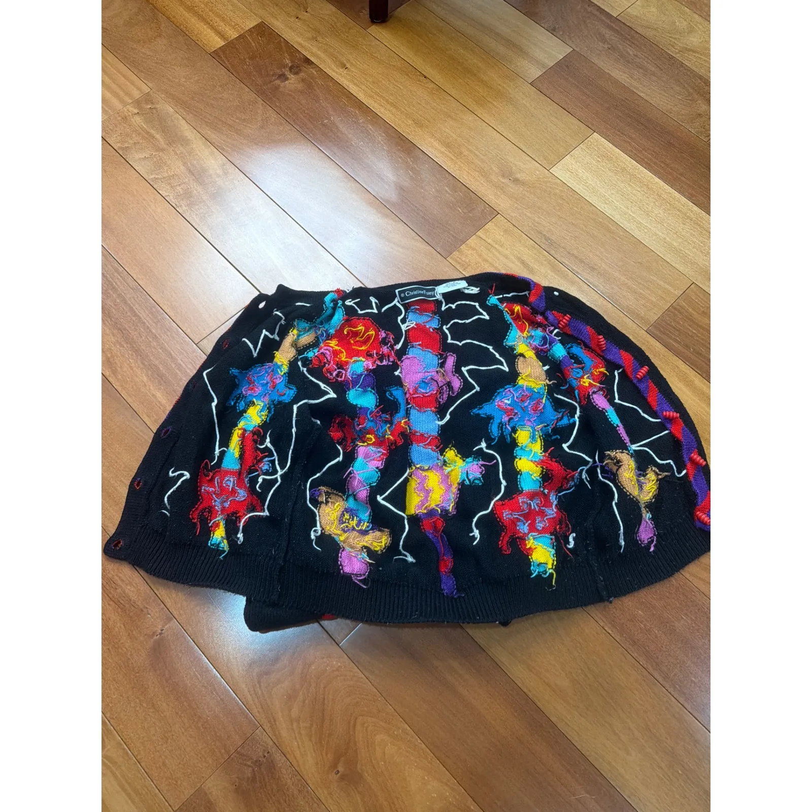 Christine Foley Vintage Black Novelty HandKnit Cardigan Sweater Animals Size 2 Size L - Image 8