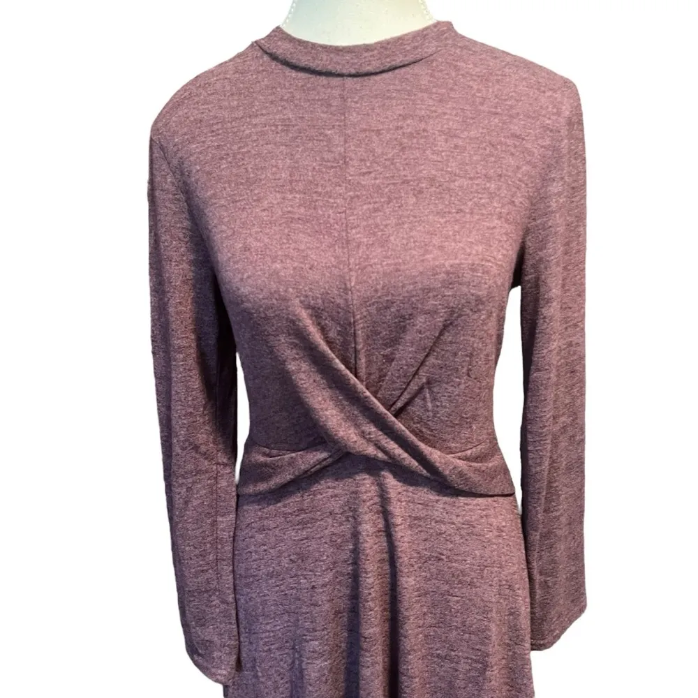 Serra Sz S Purple Long Sleeve Dress Soft Twist Waist Knee Length Soft Knot Cinch - Image 2