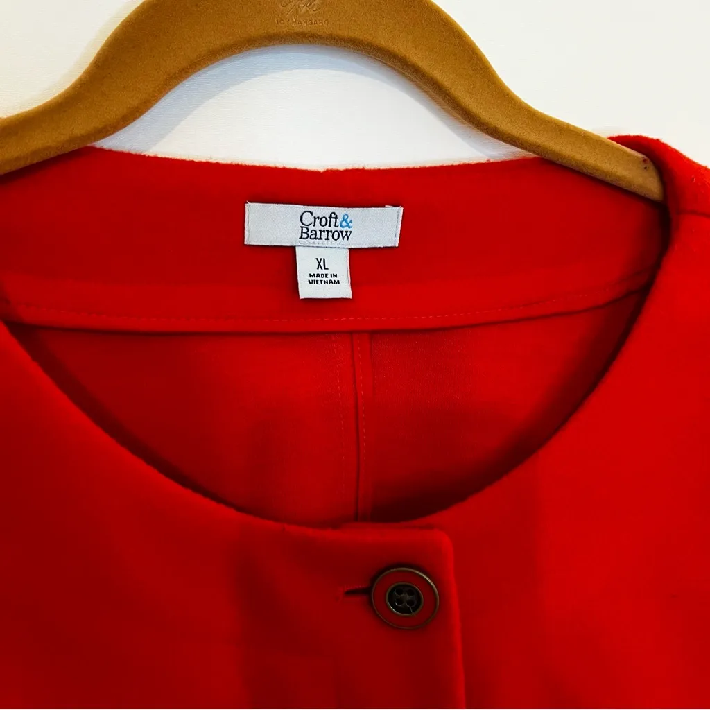Vibrant Red Cardigan Blazer Large Buttons Pockets Holiday XL ClassicCore Staple - Image 6
