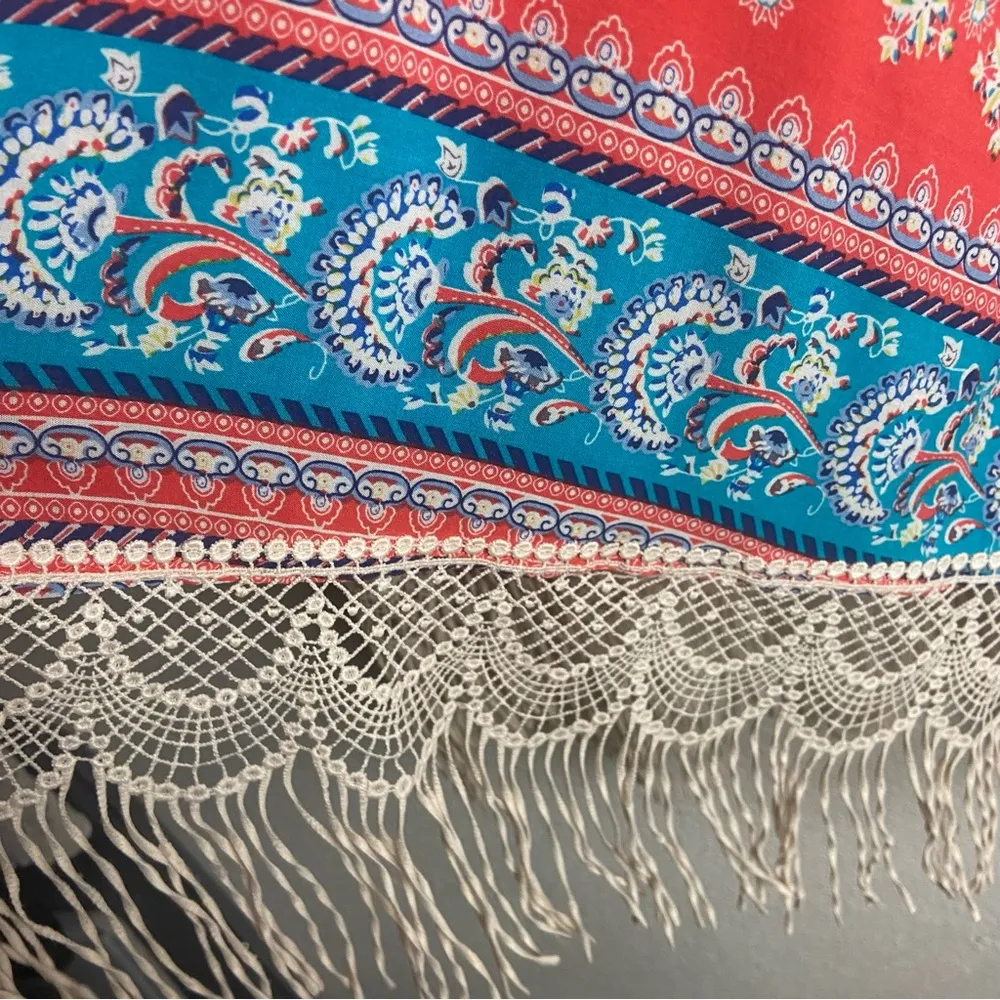 Umgee Size S/M Kimono Open Front Floral Fringe Crochet Festival Swim Cover Up - Image 4