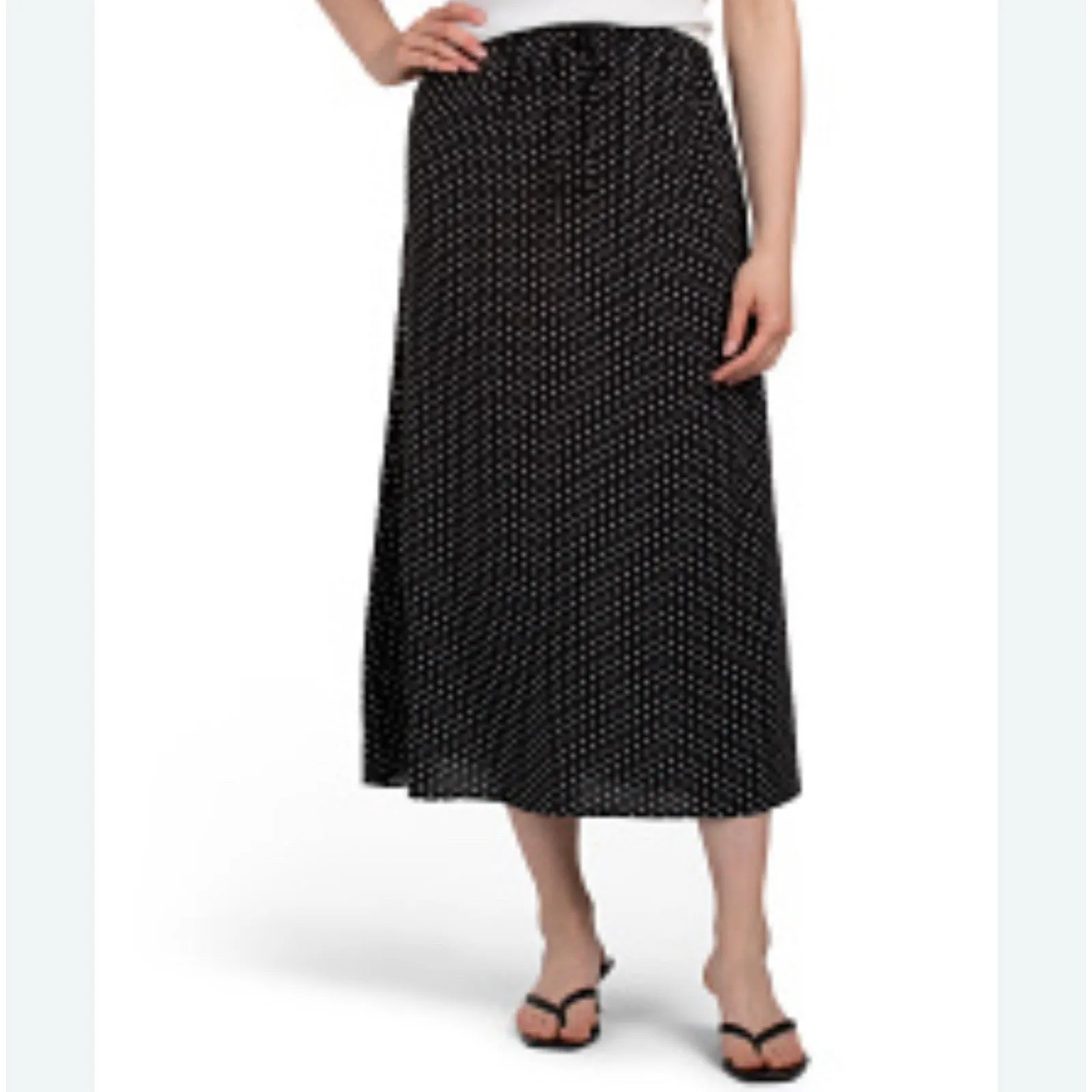 MSK NWT $109 Black White Polka Dot Pleated Midi Skirt Size 12 | Lined A - Image 2