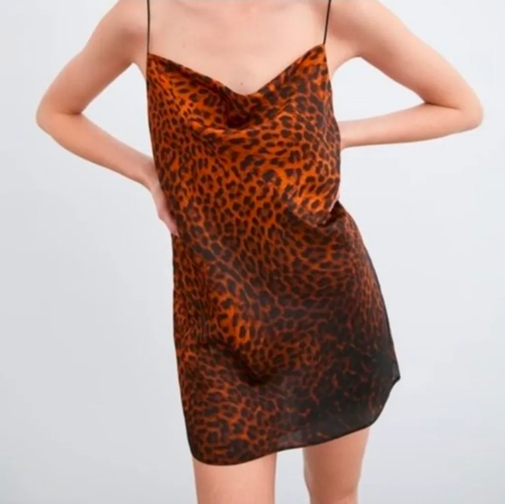 NWOT! Zara Orange And Black Leopard Print Slip Dress Size XS - Image 2