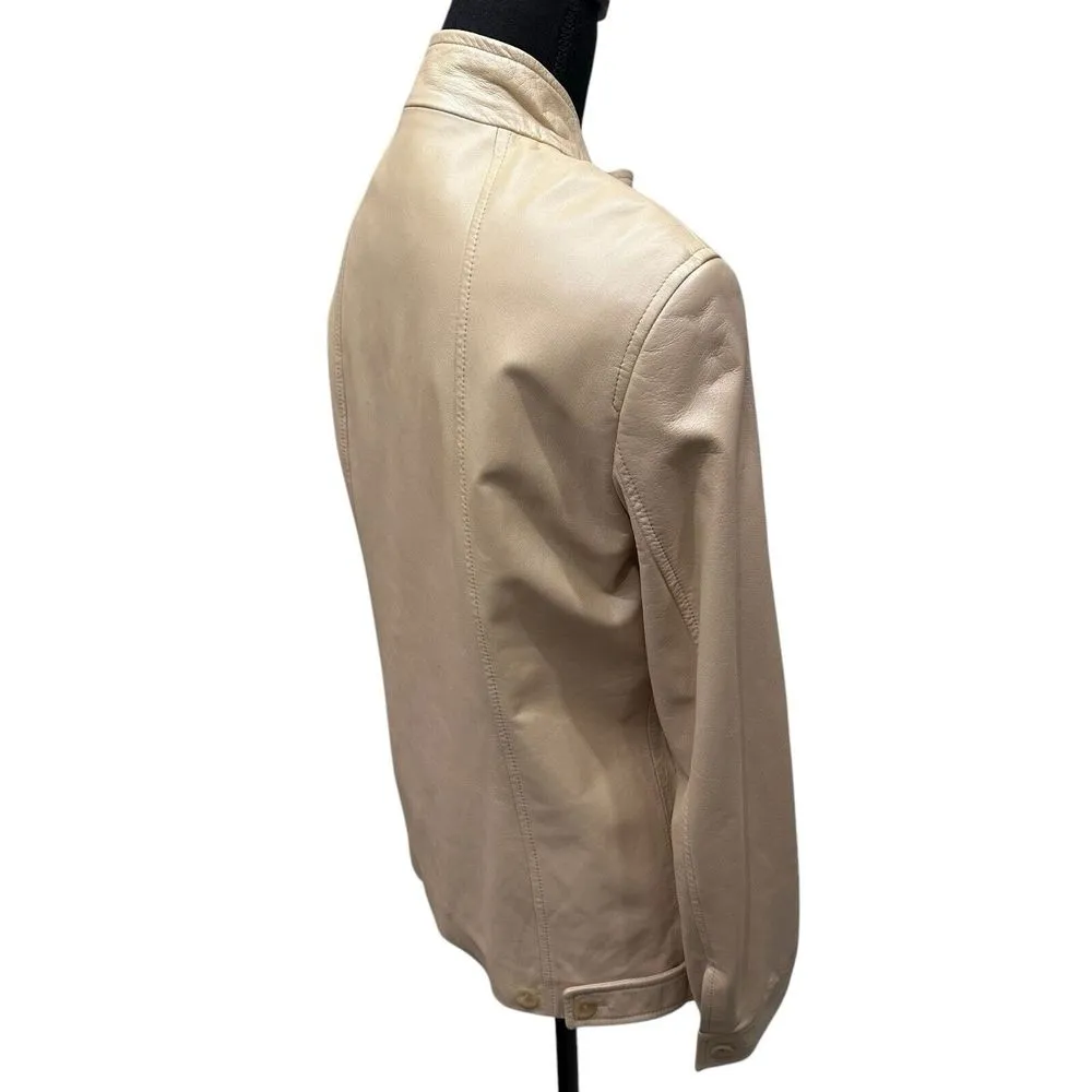 CERRUTI 1881 Women Leather Jacket Size 6 Beige Soft Leather Jacket Vintage Tan - Image 6