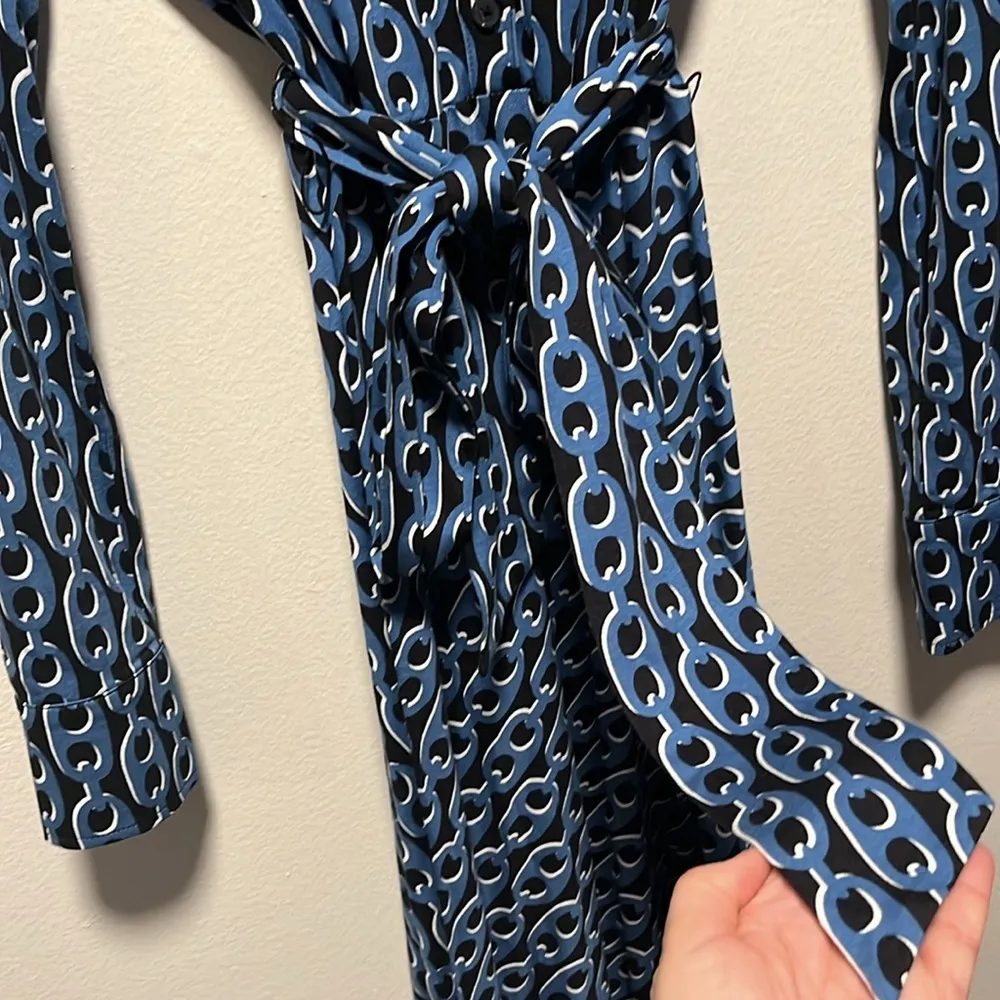 BODEN Laura Jersey Midi Shirt Dress, Blue, Geo Chain, Size 4L Blue - Image 7