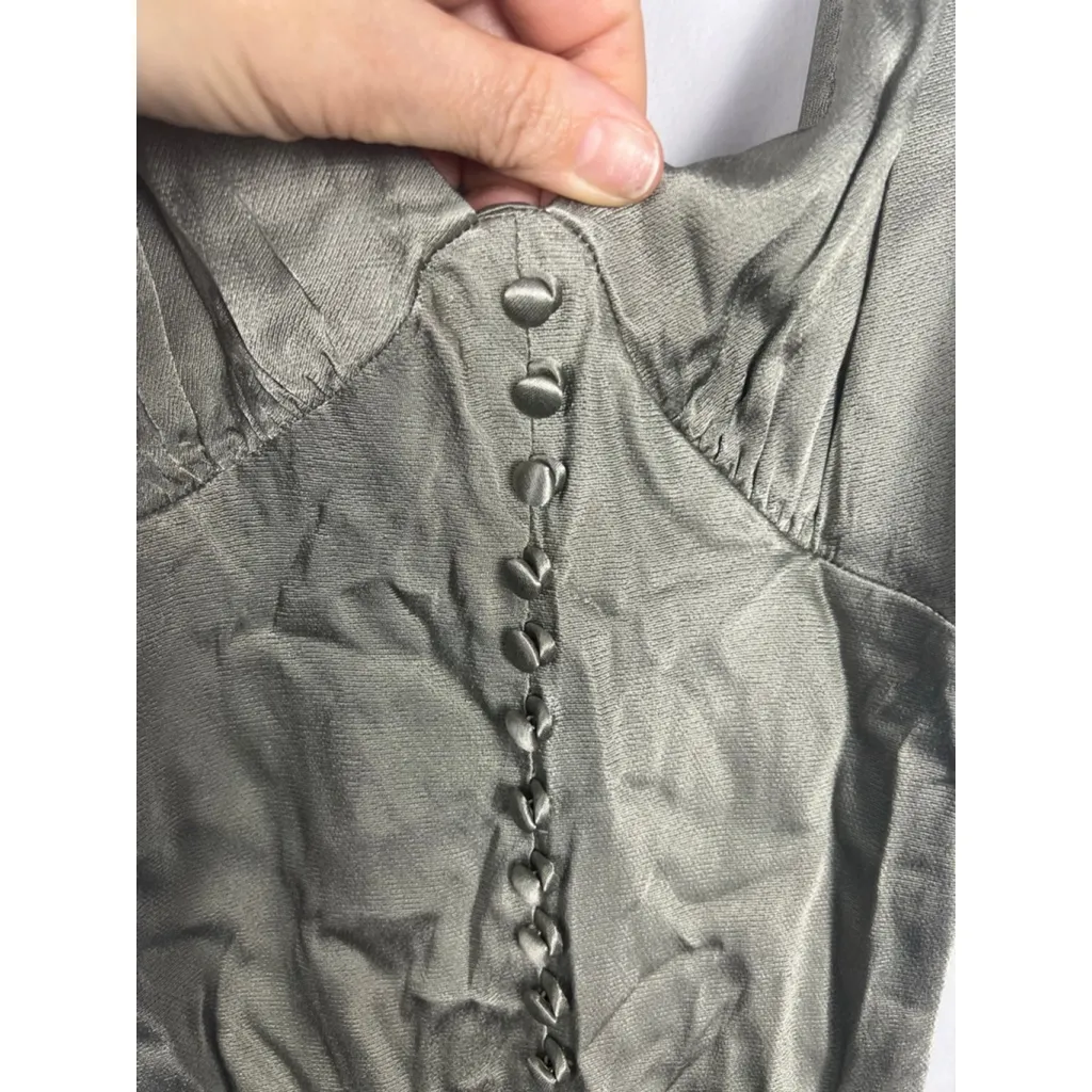 Shona Joy La Lune Bias Cut Midi Dress Size 6 Sage Satin Button Front Silky Forma - Image 3