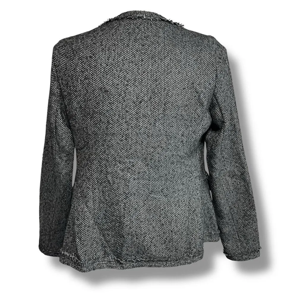 Depri Womens Tweed Blazer Jacket Open Front Long Sleeve Tailored Gray Black Larg - Image 6