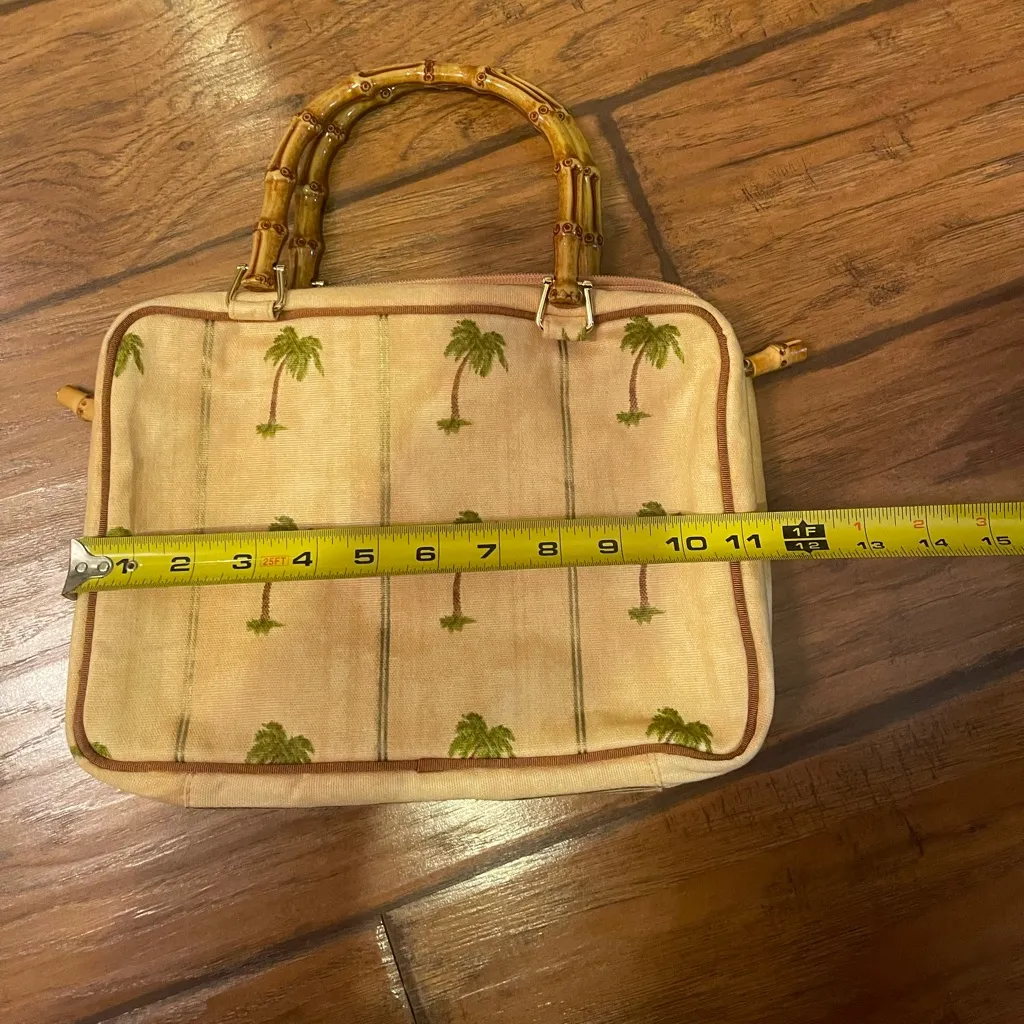 Celebrity palm tree make up cosmetic bag with faux wood straps vintage looking Tan - Image 7