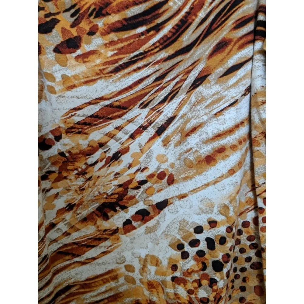 Chico's Animal Print Mix V-Neck Shirt Abstract Orange Rust, Brown, White Cream 2 - Image 3