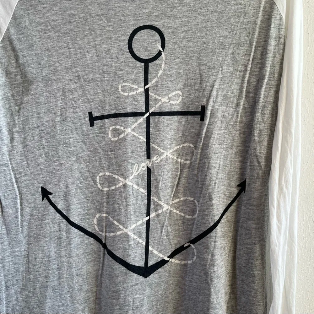 Sundry Top Anchor & Love Baseball-Style Long Sleeve (Raglan) Tee Sz 1/Sz S EUC - Image 3