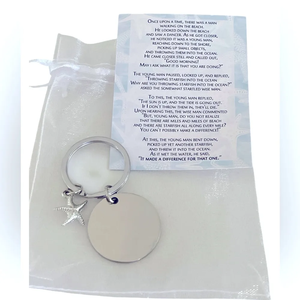 INSPIRATIONAL STARFISH YOU MAKE A PROFOUND DIFFERENCE KEYCHAIN IN MESH BAG - Image 4
