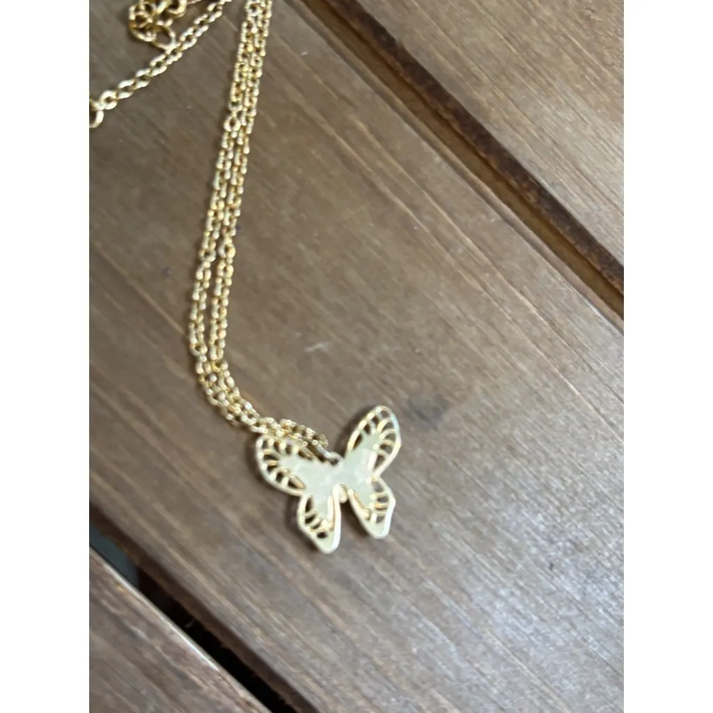 Gold Butterfly Pendant Necklace With Blue Enamel Wings & Adjustable Chain - Image 4