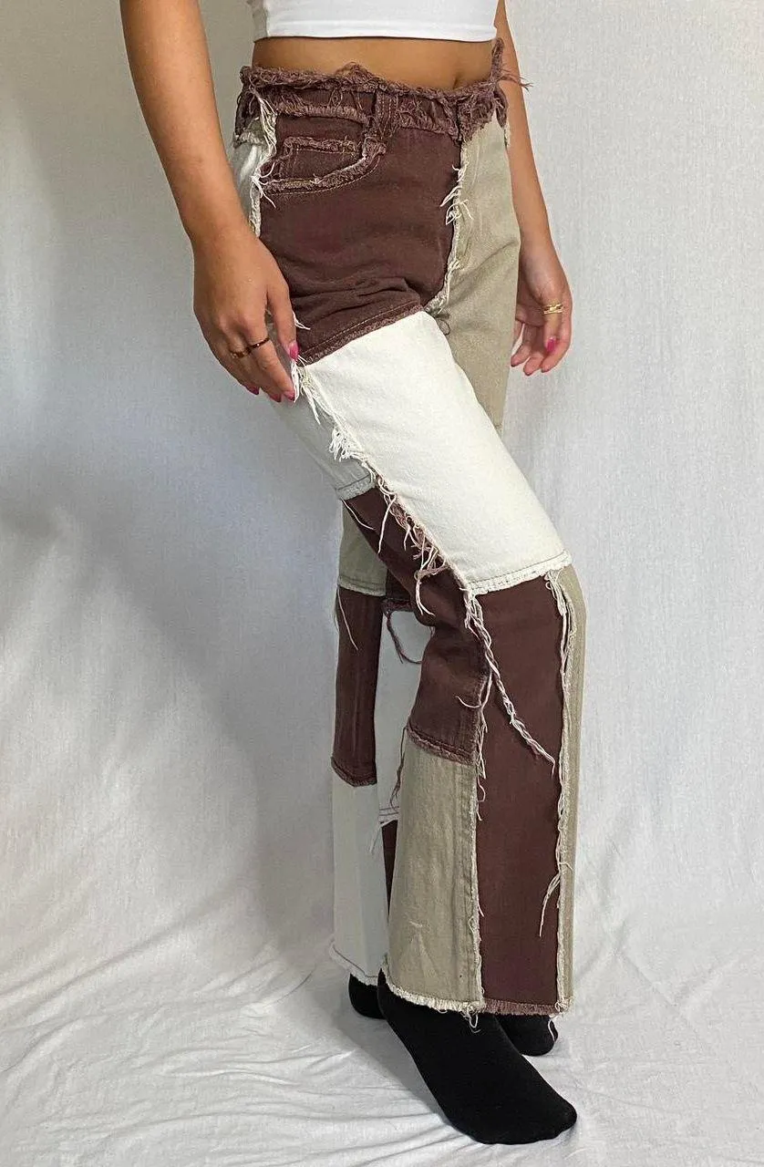 Brown Patchwork Jeans - Image 3
