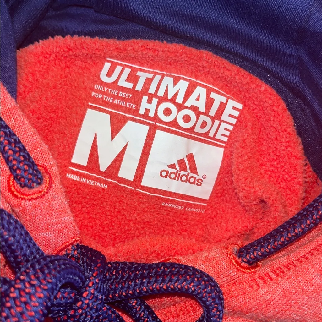 Adidas Ultimate Hoodie Coral Navy Blue Trim - Image 10