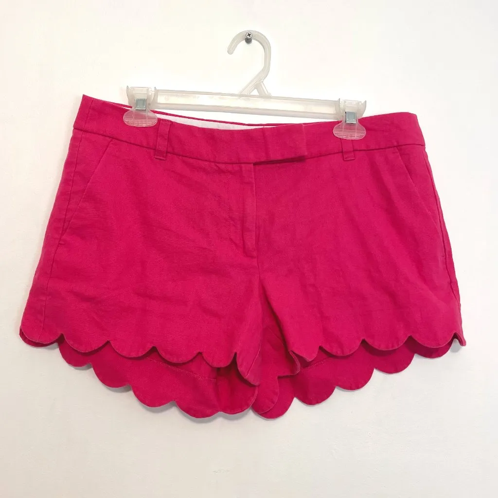 J. CREW Factory 4" Linen Cotton Scalloped Hem Short Solid Pink Preppy Shorts 8 - Image 2