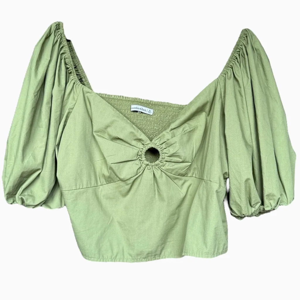 Abercrombie & Fitch Green Puff Sleeve Cropped Top‎ Sz XL - Image 2
