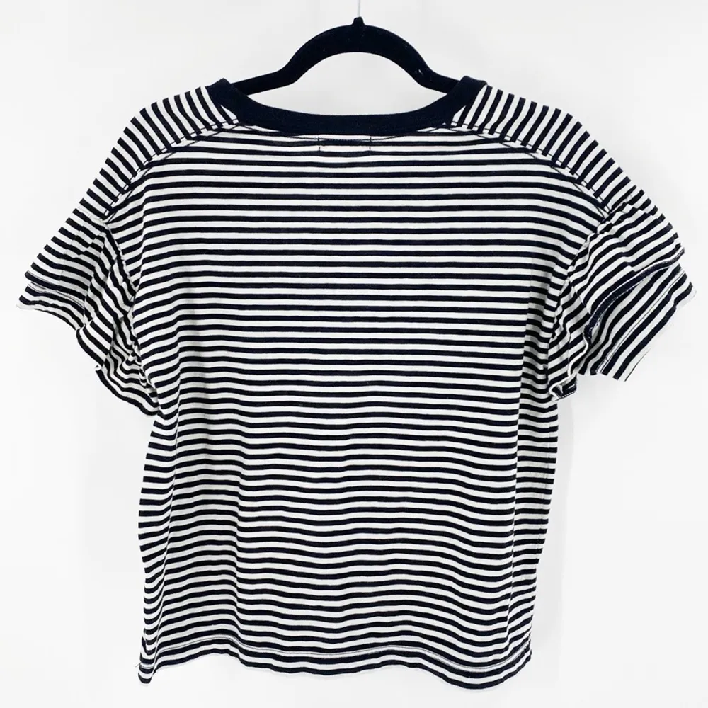 Madewell black white striped semi cropped ruffled short sleeve boxy minimalist - Image 3
