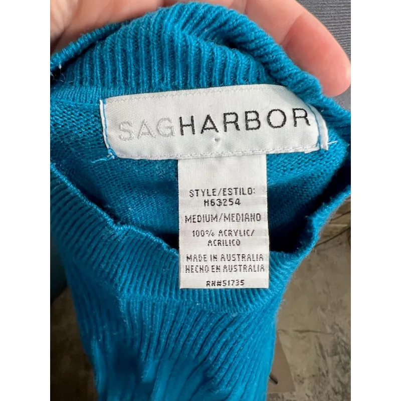 Sag Harbor sweater cabled ribbed high neck blue - Image 7