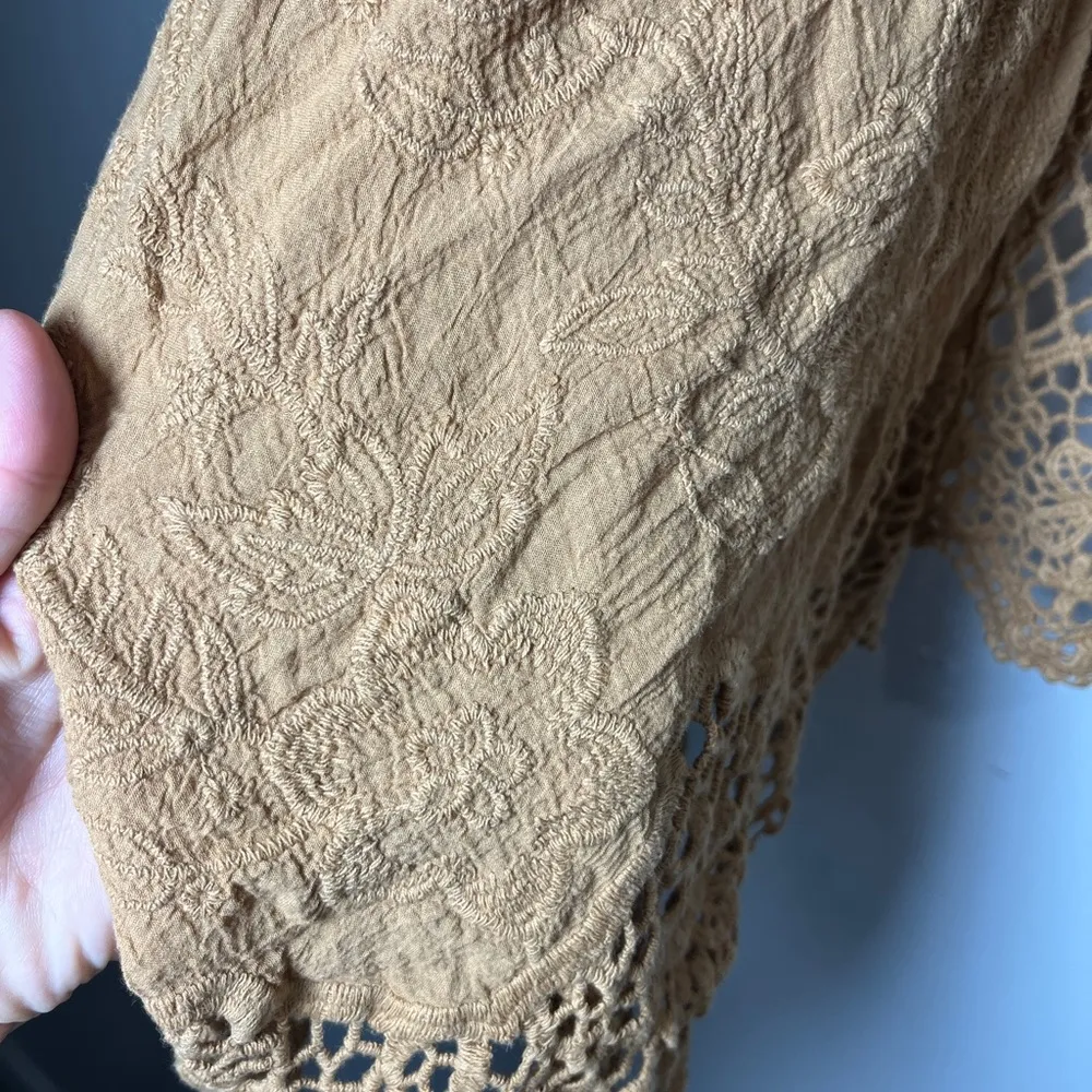 Torrid Crochet Embroidered Ruana with Sleeves Camel Kimono Coverup Size O/S - Image 6