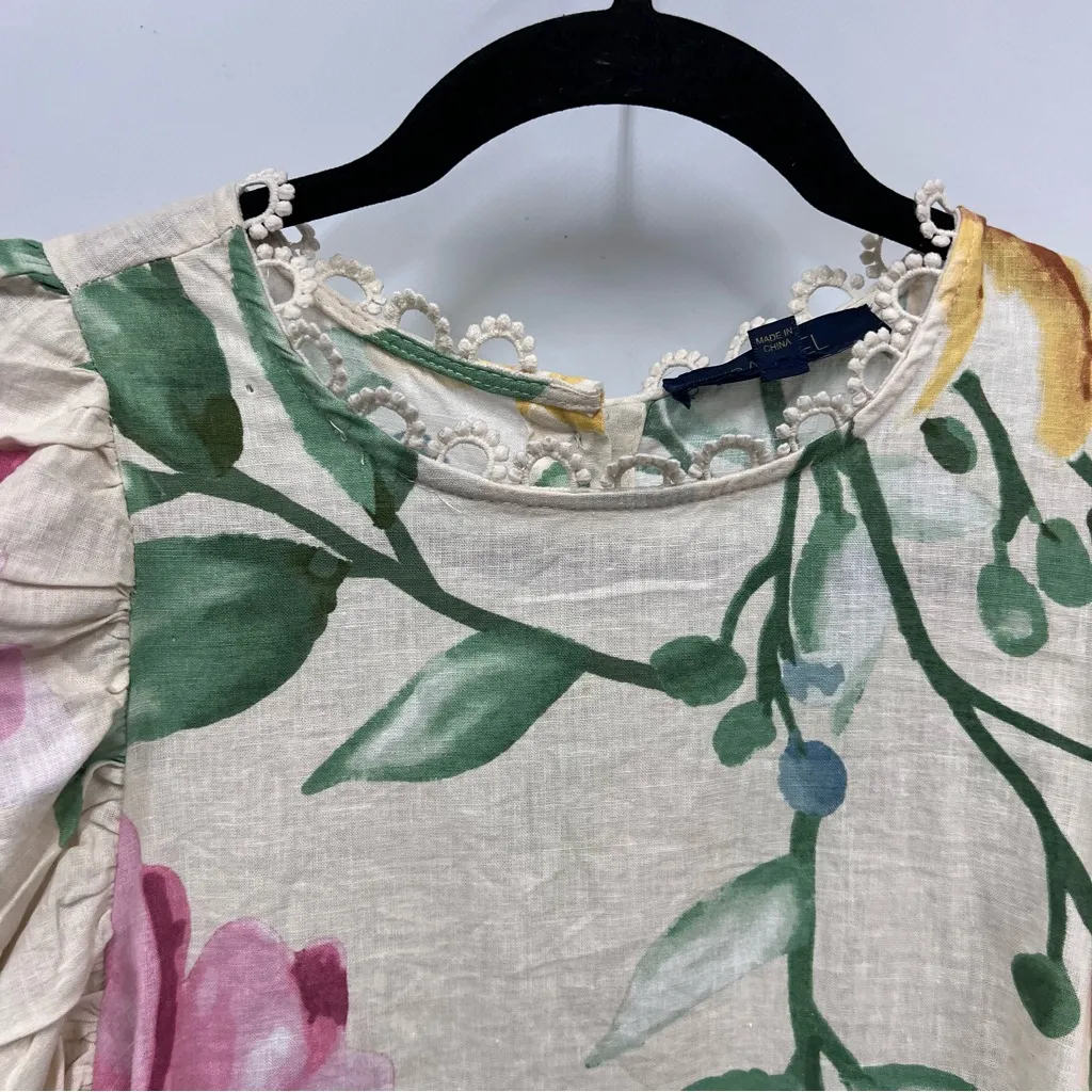 RACHEL Rachel Roy Floral Blouse with Puff Sleeves linen blend crochet trim S - Image 10