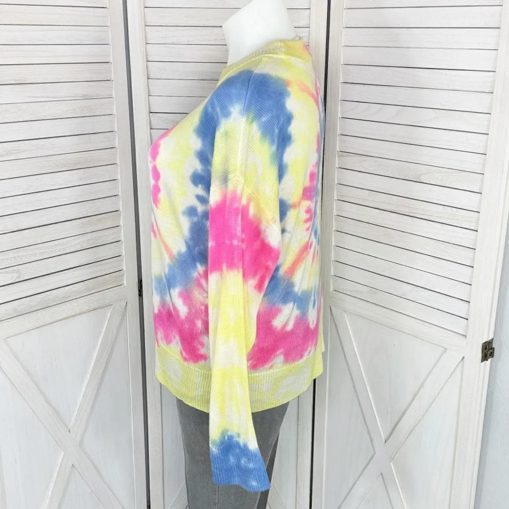 Crown & Ivy Neon Tie Dye Oversized Sweater Yellow Pink Blue Large Lightweight - Image 2
