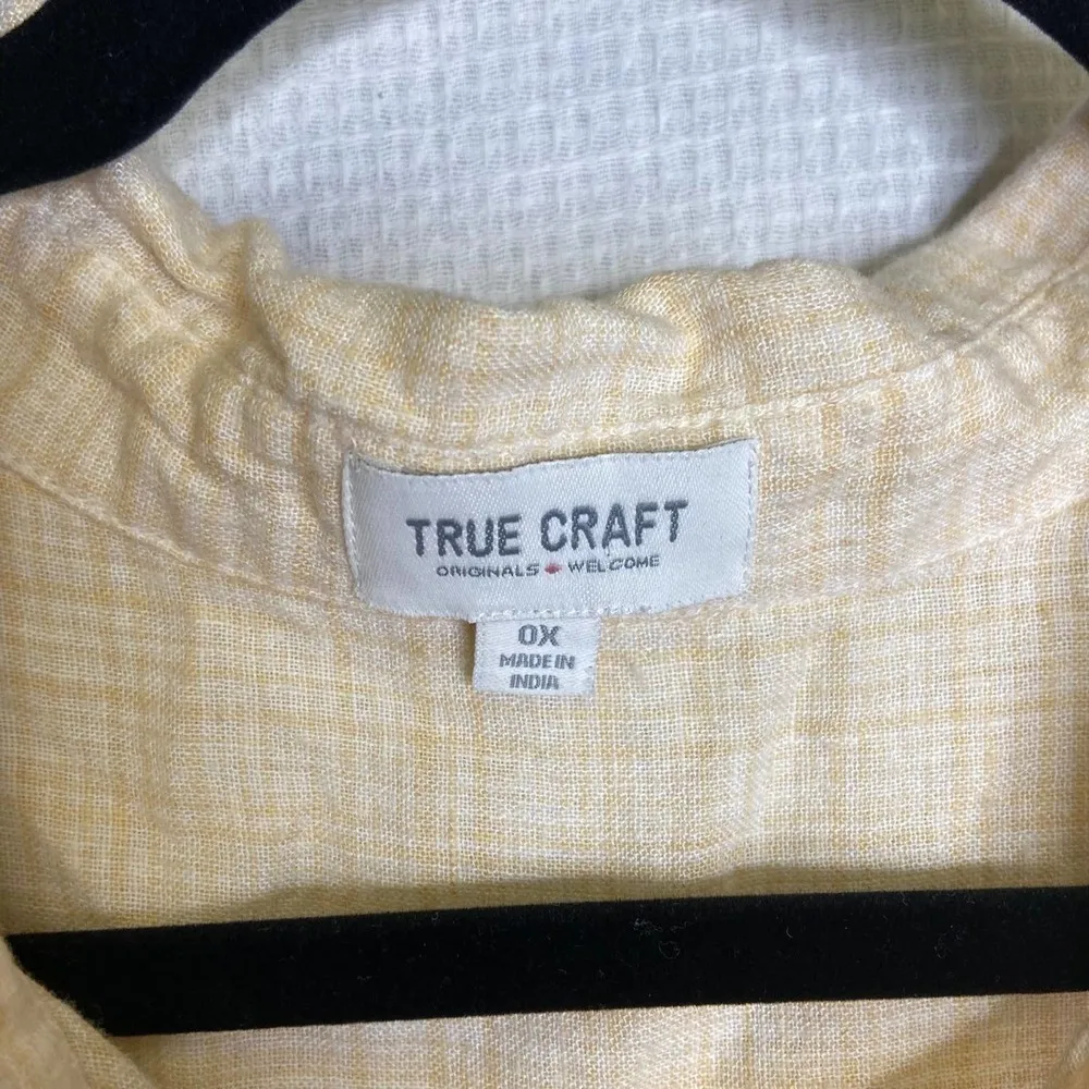 True Craft‎ Button Up Shirt 0X Womens Top Short Sleeve Beige Blouse - Image 3