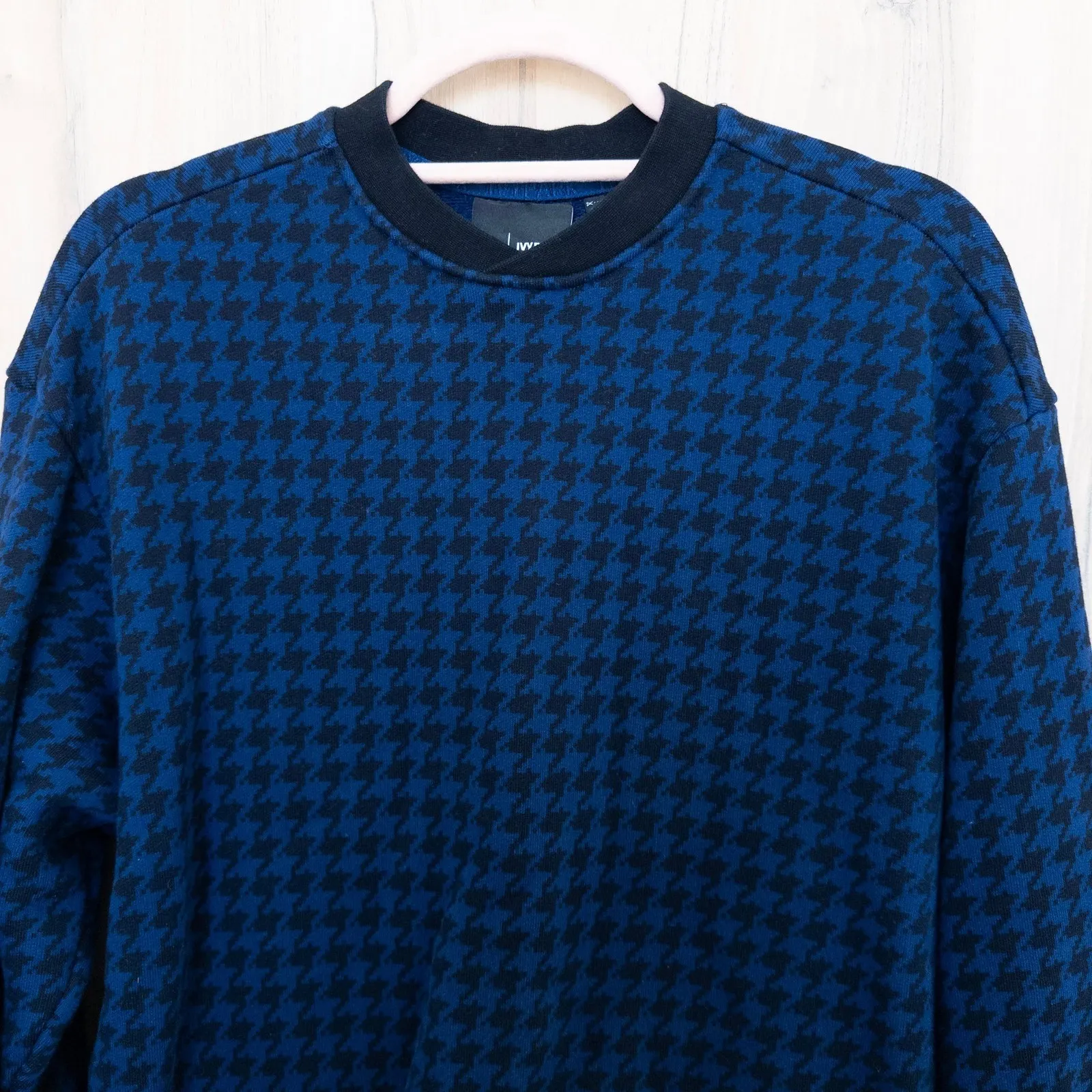Adidas Ivy Park Womens Houndstooth Crewneck Sweatshirt Size XS Blue Black Preppy - Image 2