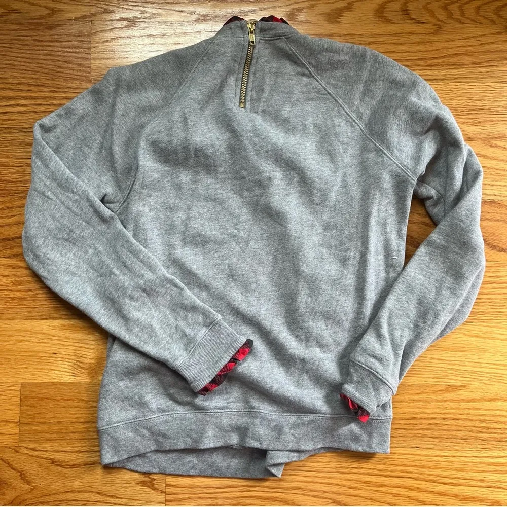 J. Crew factory gray sweatshirt with red plaid details size small - Image 4