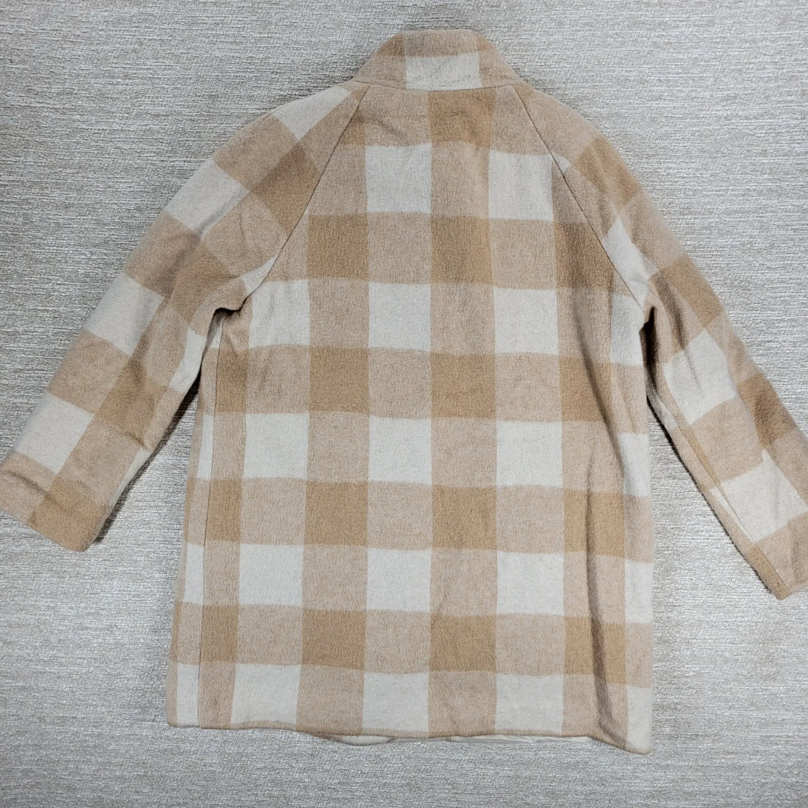 Marine Layer Wool Blend Coat Womens Med Beige Tan Plaid Check Pattern - Image 8