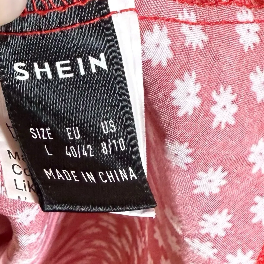 Red Floral Sundress Spaghetti Strap Lightweight Midi Dress Large Feminine Boho - Image 4