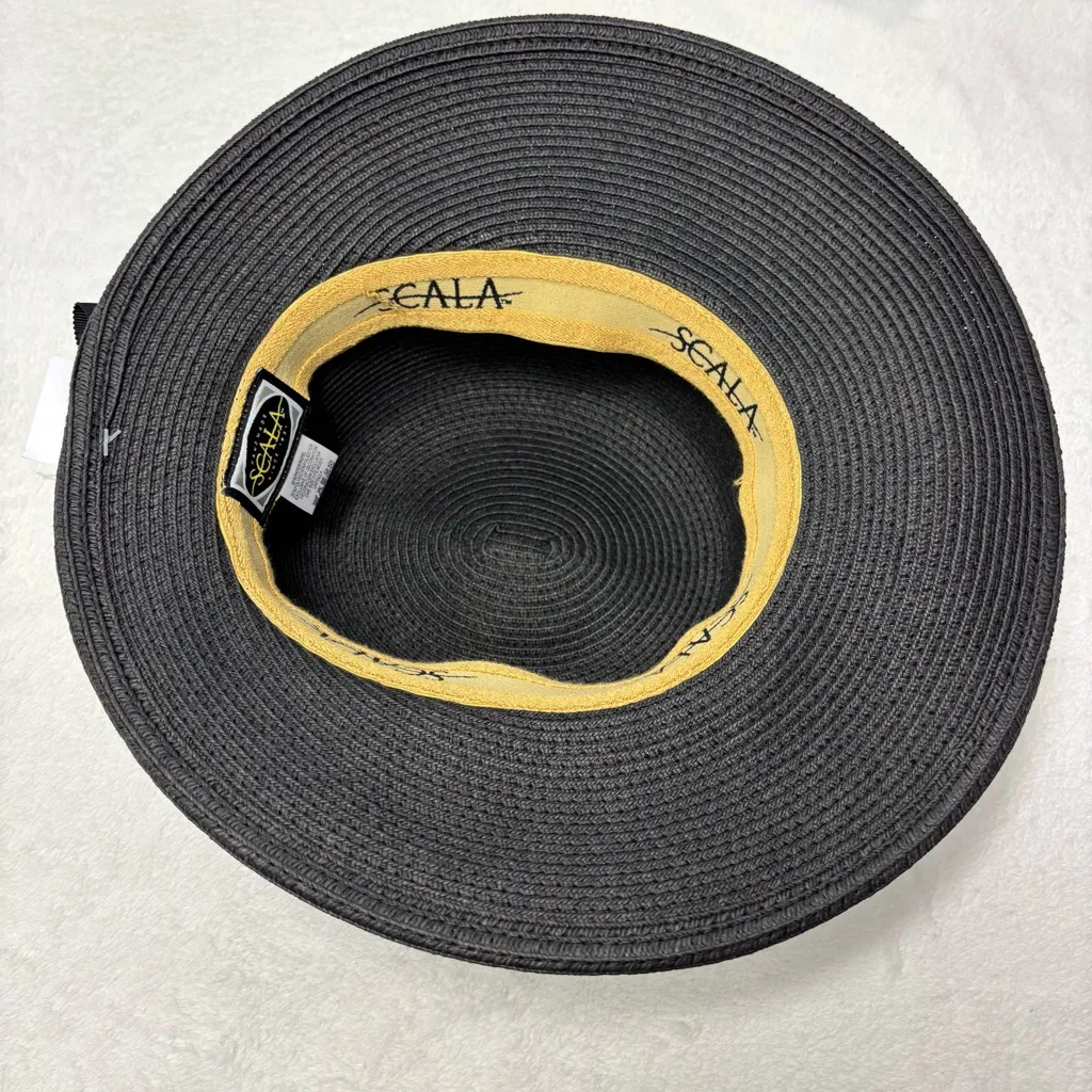 Scala  Wide edge Black Ribbon-Trimmed Sun Straw Hat,  
One Size‎  NEW - Image 5