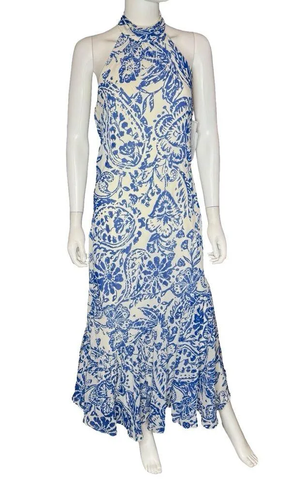 1.State Women's Printed Halter Open-Back Maxi Dress Marine Blue Sz S NWT - Image 2