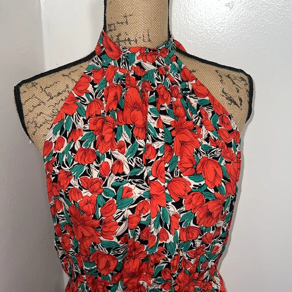 BTFBM Women Floral Dresses Casual Summer Sleeveless Halter Neck Ruffle Belt Boho Size L - Image 7