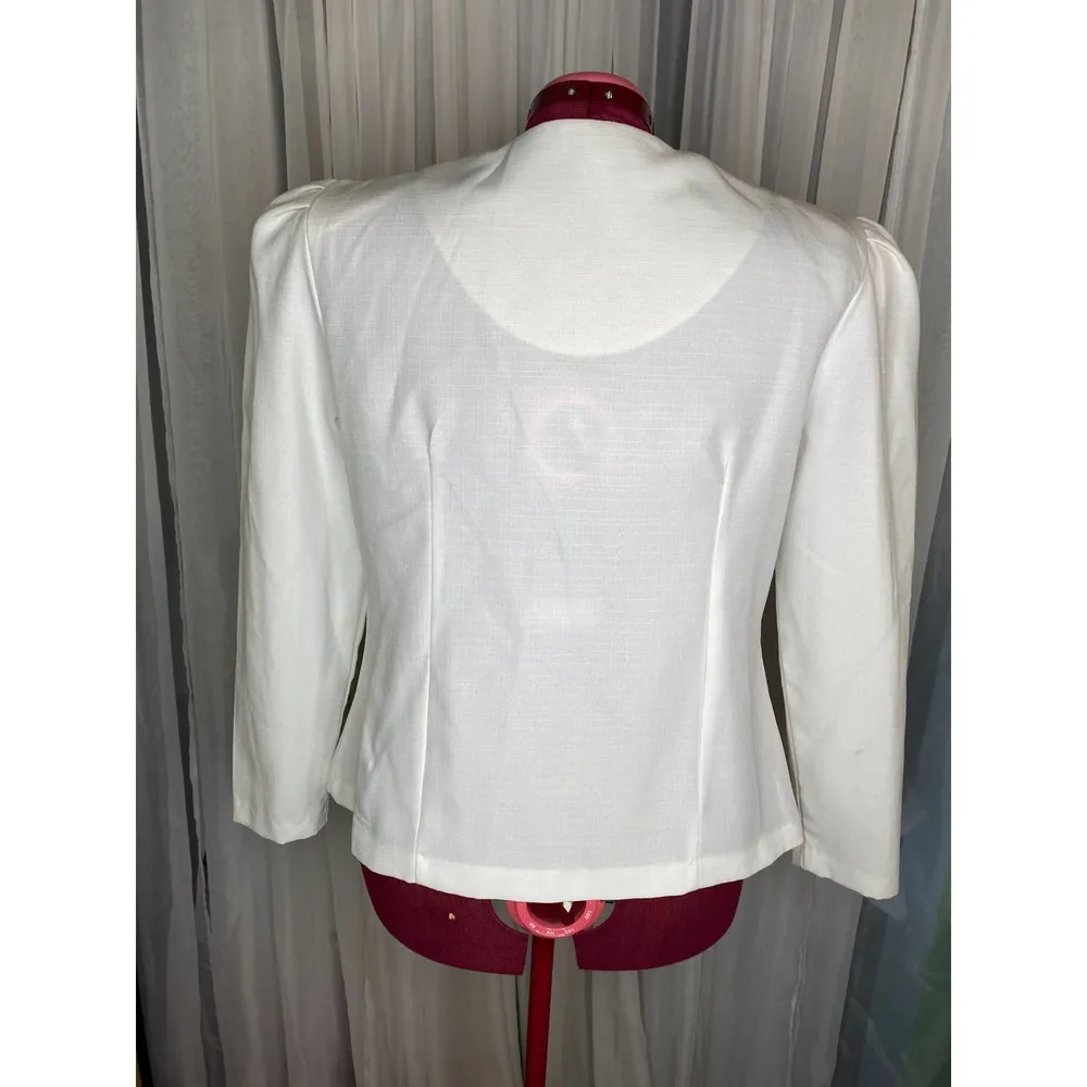 blazer 1980s white embroidered navy lapel Size L - Image 3