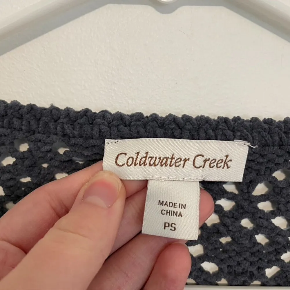COLDWATER CREEK Gray Open Weave Knit Chenille Crew Neck Sweater PETITE Small PS - Image 5