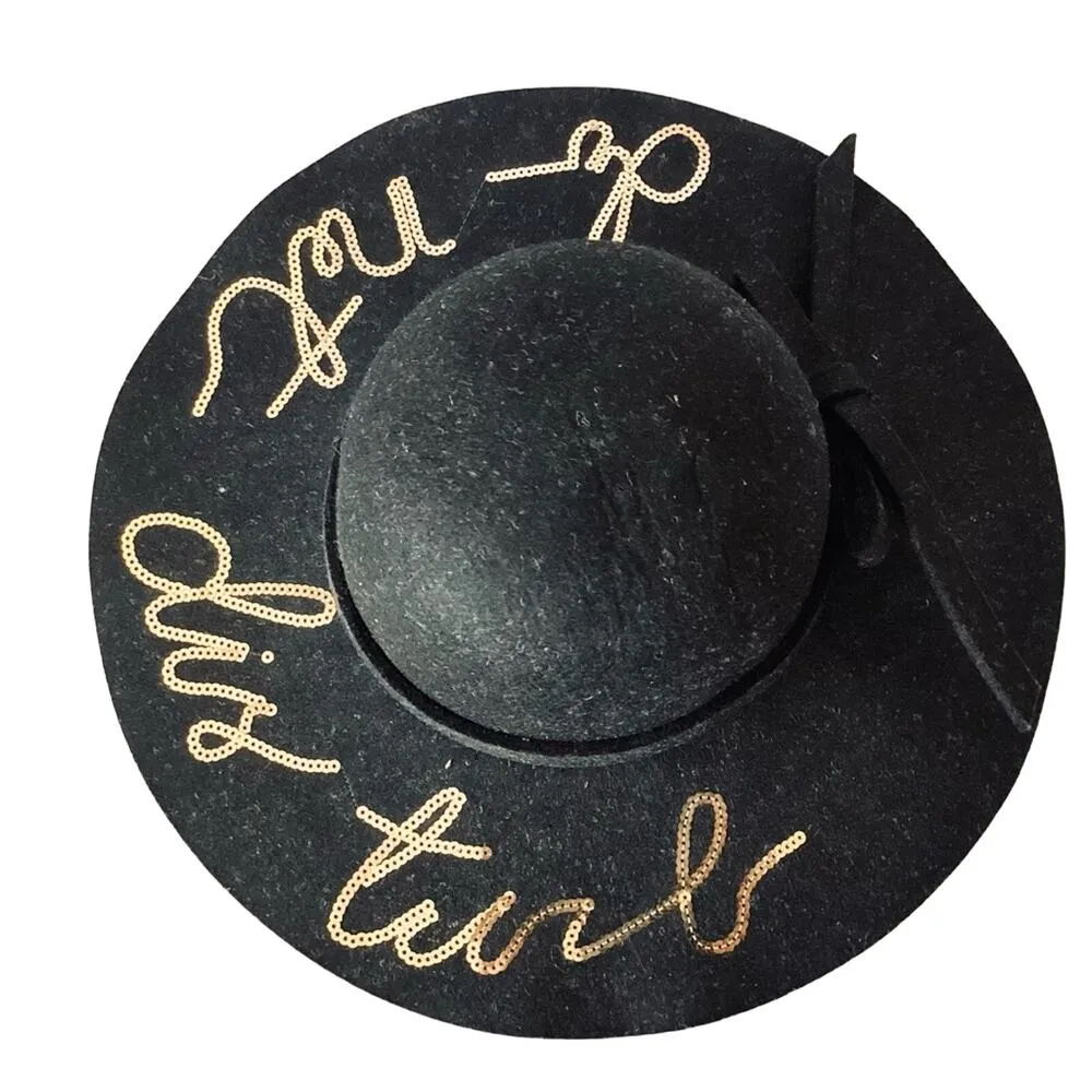 Do Not Disturb Large Floppy Felt Hat in Black - Image 2